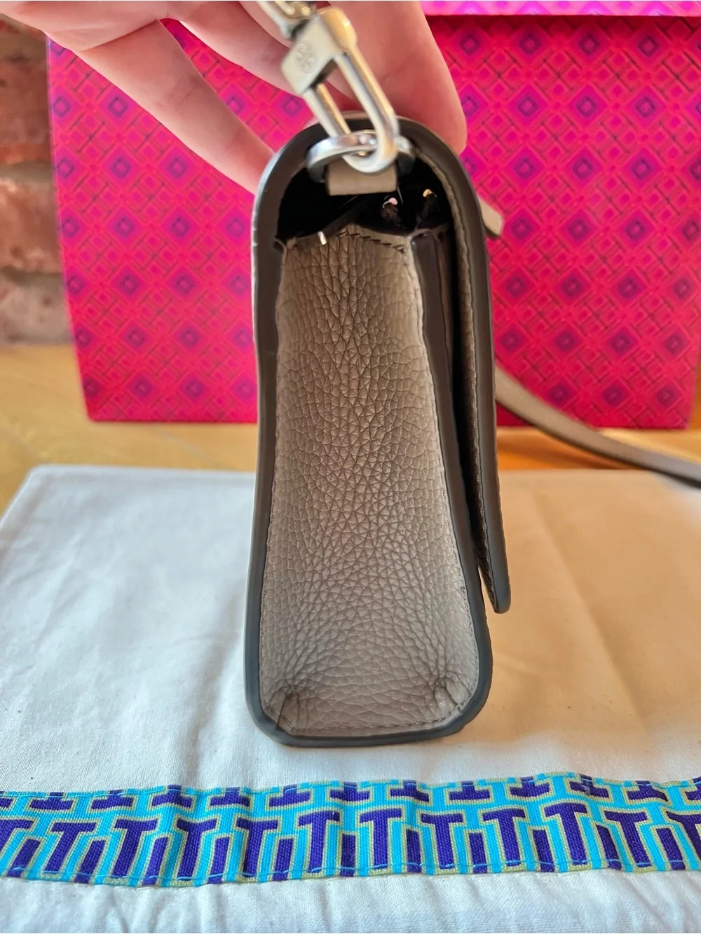 Tory Burch French Gray Leather Britten Combo Crossbody Bag & Bifold Wallet Set